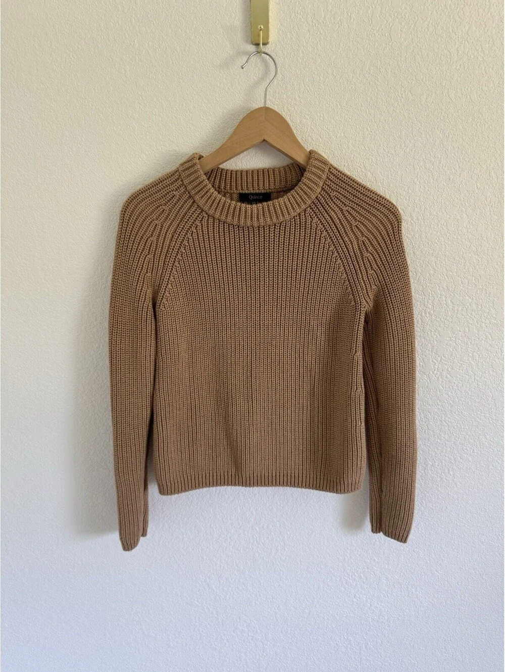Quince Women 100% Organic Cotton Fisherman Crew Sweater Camel Sleeved Top Sz XS